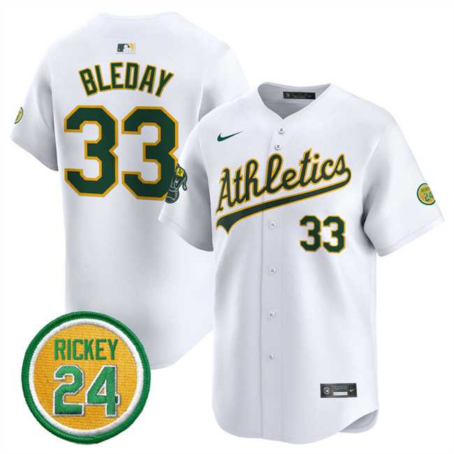Mens Oakland Athletics #33 JJ Bleday White 2024 Home Limited With Rickey Henderson Patch Stitched Jersey Dzhi->oakland athletics->MLB Jersey